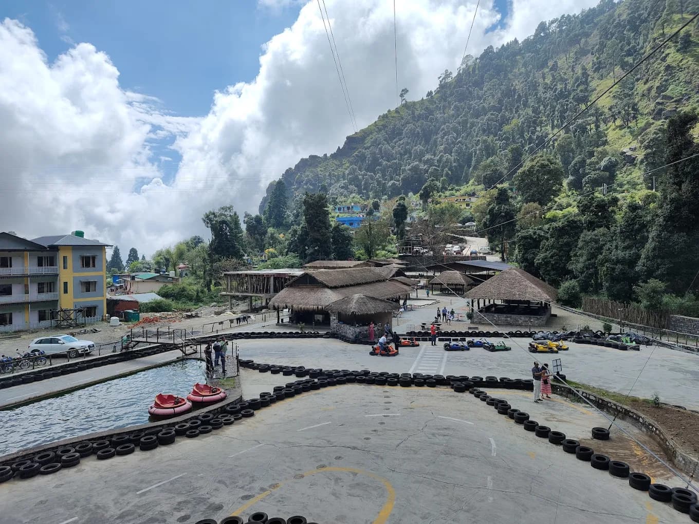 Aerial view of the Mountain Magic go-karting track winding through the resort grounds